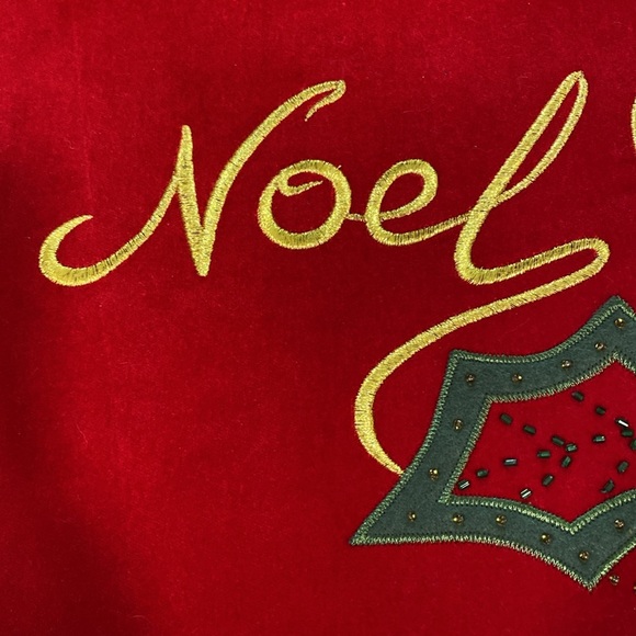 Classic Red Velvet Christmas Noel Embroidered & Beaded Table Runner - Picture 2 of 5